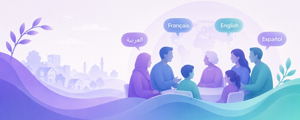 Families communicating across Arabic, French, English, and Spanish